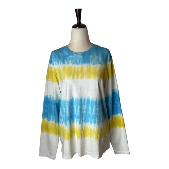 RE/DONE X Hanes Blue And Yellow Tie Dye 50s Long Sleeve Crewneck Tee Size S - Picture 3 of 8